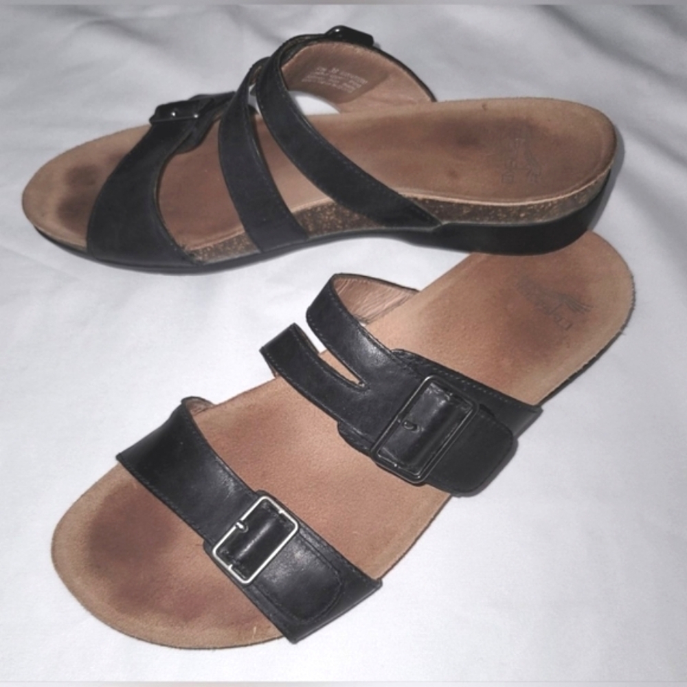 Dansko Black Leather Sandals With Adjustable Straps Sz 39 (8.5-9)